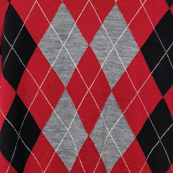 Express V Neck Argyle Sweater Vest Merino Wool Men's L Red Black Gray Preppy EUC - Picture 3 of 9